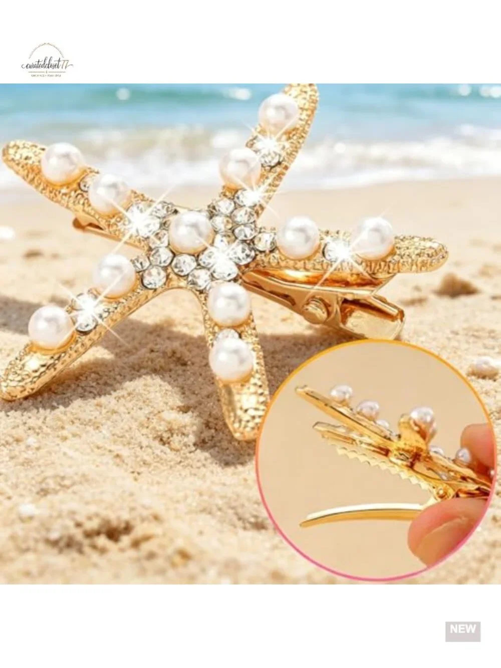 Starfish Hair Clips, Pearl Crystal Rhinestone Starfish Barrettes, Bridal Hair